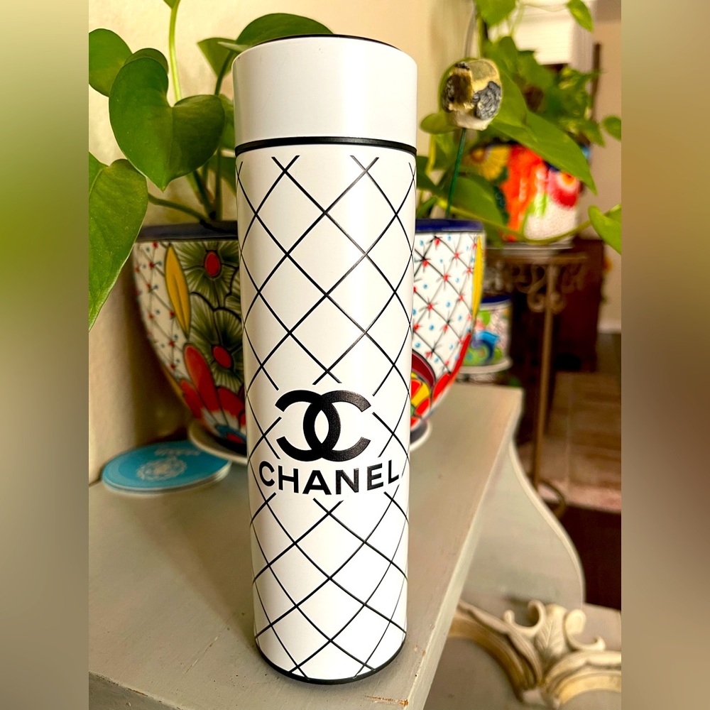 CHANEL Black and White Checkered Thermos